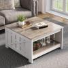 imageYITAHOME Coffee Table Farmhouse Coffee Table with Storage Rustic Wood Cocktail Table Square Coffee Tables for Living Meeting Room with Half Open Storage Compartment Grey WashGrey Wash