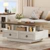 imageYITAHOME Farmhouse LED Coffee Table with Storage 4 Drawers Wood Coffee Tables for Living Room 2 Tiers Open Display Area with Metal Chic Handles Industrial Cocktail Center Table Brown and OakBrown and Oak