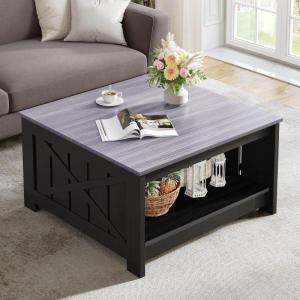 imageYITAHOME Coffee Table Farmhouse Coffee Table with Storage Rustic Wood Cocktail Table Square Coffee Tables for Living Meeting Room with Half Open Storage Compartment Grey WashGrey and Black