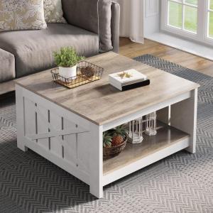 imageYITAHOME Coffee Table Farmhouse Coffee Table with Storage Rustic Wood Cocktail Table Square Coffee Tables for Living Meeting Room with Half Open Storage Compartment Grey WashGrey Wash