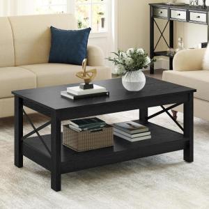 imageYITAHOME Coffee Table for Living Room Modern Farmhouse Coffee Table with Storage 2Tier Center Table Wood Living Room Table Accent Cocktail with Sturdy Frame BlackBlack