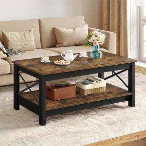 imageYITAHOME Coffee Table for Living Room Modern Farmhouse Coffee Table with Storage 2Tier Center Table Wood Living Room Table Accent Cocktail with Sturdy Frame BlackRustic Brown