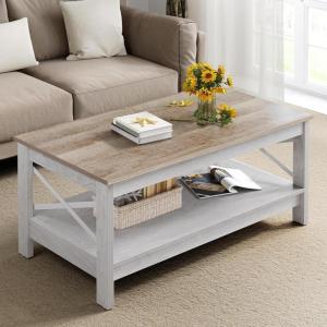 imageYITAHOME Coffee Table for Living Room Modern Farmhouse Coffee Table with Storage 2Tier Center Table Wood Living Room Table Accent Cocktail with Sturdy Frame BlackGrey Wash