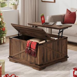 imageYITAHOME Farmhouse Lift Top Coffee Table for Living Room Square Wood Coffee Table with Large Hidden Storage Compartment Rustic Cocktail Table with Hinged Lift Top for Home Office Reclaimed BarnwoodReclaimed Barnwood