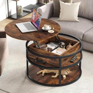 imageYITAHOME Round Lift Top Coffee Table with Storage Brown Farmhouse Coffee Tables for Living Room Modern Coffee Table with Hidden Storage Compartment Round Center Tables Living Room Home Office BrownBrown