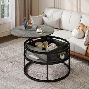 imageYITAHOME Round Lift Top Coffee Tables for Living Room with Hidden Storage Compartment Modern Grey Coffee Table with Storage 2 Tiers for Home Decor Office Round Center Tables Living Room Table GreyGrey