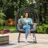 imageYITAHOME Egg Chair with Stand Outdoor Indoor Egg Lounge Chair with Cushion Wicker Chair PE Rattan Chair Included for Patio Garden Backyard Porch BeigeGrey