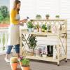 imageYITAHOME Outdoor Garden Workstation Table with Drawer Potting Bench Table wExposed Rack Hanger PVC WaterResistant Mat Natural