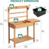 imageYITAHOME Potting Bench Table with Sink and Sliding Tabletop Solid Wood Garden Table for Outside Outdoor Wooden Workstation with Hooks and Storage Shelves for Porch Patio Balcony