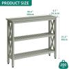 imageYITAHOME Solid Wood Outdoor Console Table 39 Acacia Wood Outdoor Bar Table with 3Tier Storage Shelf XFrame Design and Adjustable Foot Pads for Garden Patio Balcony and Indoor Grey GreenGrey
