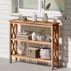 imageYITAHOME Solid Wood Outdoor Console Table 39 Acacia Wood Outdoor Bar Table with 3Tier Storage Shelf XFrame Design and Adjustable Foot Pads for Garden Patio Balcony and Indoor Grey GreenNatural