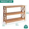imageYITAHOME Solid Wood Outdoor Console Table 39 Acacia Wood Outdoor Bar Table with 3Tier Storage Shelf XFrame Design and Adjustable Foot Pads for Garden Patio Balcony and Indoor Grey GreenNatural