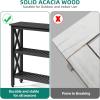 imageYITAHOME Solid Wood Outdoor Console Table 39 Acacia Wood Outdoor Bar Table with 3Tier Storage Shelf XFrame Design and Adjustable Foot Pads for Garden Patio Balcony and Indoor Grey GreenBlack