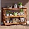 imageYITAHOME Solid Wood Outdoor Console Table 39 Acacia Wood Outdoor Bar Table with 3Tier Storage Shelf XFrame Design and Adjustable Foot Pads for Garden Patio Balcony and Indoor Grey GreenNatural