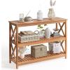 imageYITAHOME Solid Wood Outdoor Console Table 39 Acacia Wood Outdoor Bar Table with 3Tier Storage Shelf XFrame Design and Adjustable Foot Pads for Garden Patio Balcony and Indoor Grey GreenNatural
