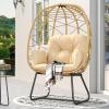 imageYITAHOME Egg Chair with Stand Outdoor Indoor Egg Lounge Chair with Cushion Wicker Chair PE Rattan Chair Included for Patio Garden Backyard Porch BeigeBeige