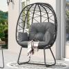 imageYITAHOME Egg Chair with Stand Outdoor Indoor Egg Lounge Chair with Cushion Wicker Chair PE Rattan Chair Included for Patio Garden Backyard Porch BeigeGrey
