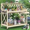 imageYITAHOME Outdoor Garden Workstation Table with Drawer Potting Bench Table wExposed Rack Hanger PVC WaterResistant Mat Natural