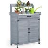 imageYITAHOME Potting Bench for Outside with Storage Cabinet and Drawer Solid Wood Potting Table for Outdoor with Galvanized Metal Tabletop Work Bench for Planting Organizing Gray