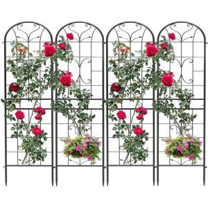 imageYITAHOME 4 Pack 87x20in Trellises for Cllimbing Plants Outdoor Roses Vegetables Vines Flowers Black Metal Coated Rustproof Garden Trellis for Patio