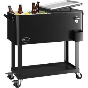 imageYITAHOME 80 Quart Patio Cooler Cart with Bottle Opener Drainage Portable Rolling Beverage Cart for Outdoor Drink Cooler Pool Deck Party BBQ CookoutsBlack