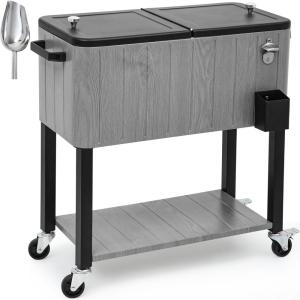 imageYITAHOME 80 Quart Patio Cooler Cart with Bottle Opener Drainage Portable Rolling Beverage Cart for Outdoor Drink Cooler Pool Deck Party BBQ CookoutsGrey