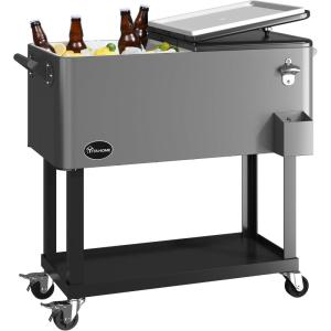 imageYITAHOME 80 Quart Patio Cooler Cart with Bottle Opener Drainage Portable Rolling Beverage Cart for Outdoor Drink Cooler Pool Deck Party BBQ CookoutsSilver