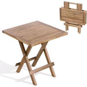 imageYITAHOME Acacia Wood Outdoor Side Table Patio Folding Square End Table with XFrame and Slatted Tabletop for Backyard Patio Garden Living Room Kitchen WeatherDurable No AssemblySquare