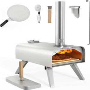 imageYTIAHOME MultiFuel Outdoor Pizza Oven with Rotating 12quot Wood and Gas Fired Pizza Oven with Builtin Thermometer Dual Fuel Pizza Maker with Peel Stone Carry Cover Recipes for Backyard CampWood Fired Pizza Oven