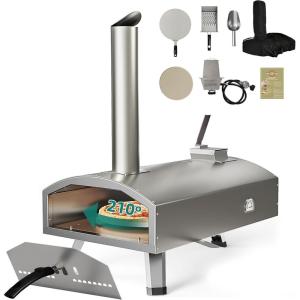 imageYTIAHOME MultiFuel Outdoor Pizza Oven with Rotating 12quot Wood and Gas Fired Pizza Oven with Builtin Thermometer Dual Fuel Pizza Maker with Peel Stone Carry Cover Recipes for Backyard CampMultiFuel Pizza Oven with Rotating