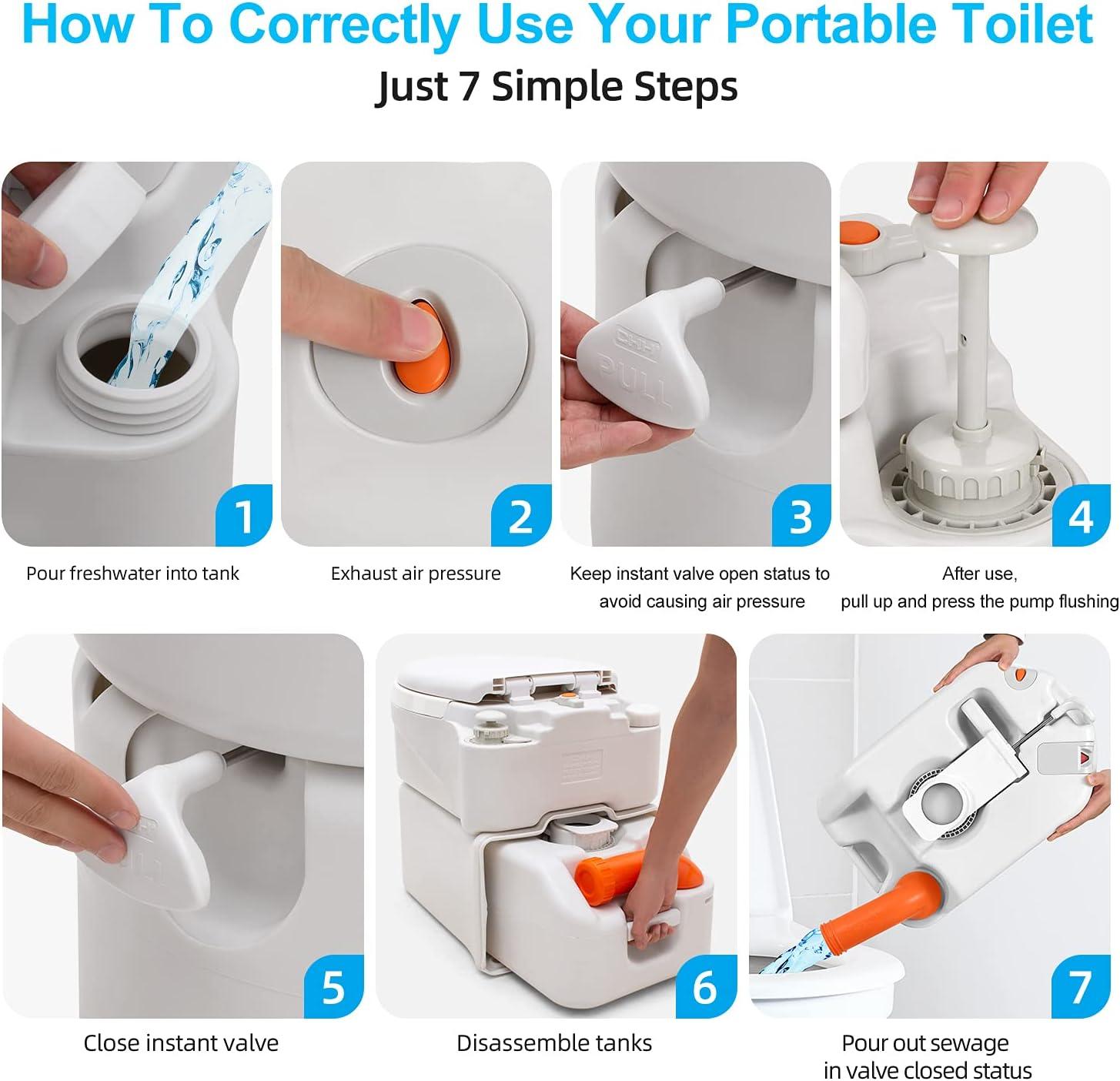 imageYITAHOME Portable Toilet Integrated 63 Gallon Camping RV Toilet with Level indicator Ttype Water Outlets AntiLeak Handle Pump Rotating Spout for Camping Travel Boating Hiking Trips