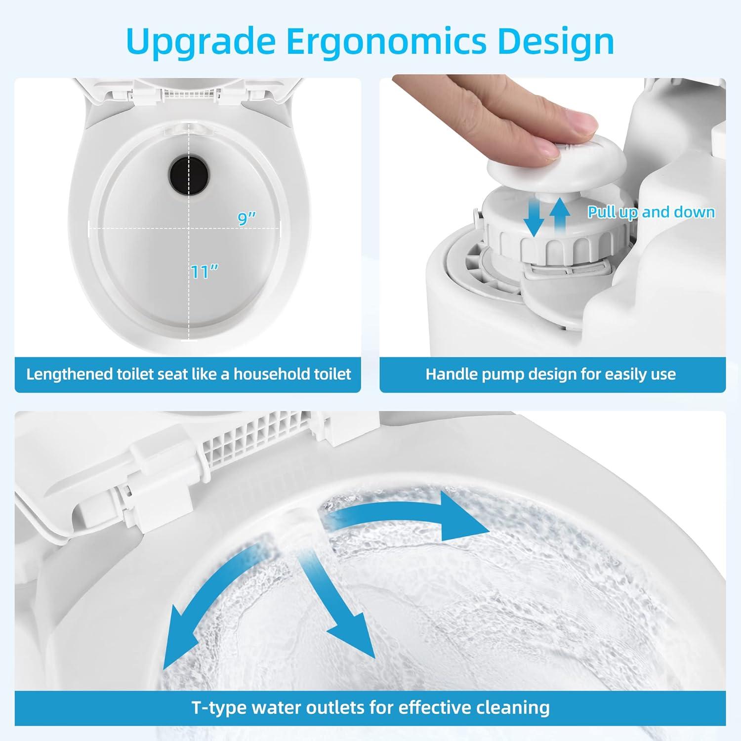 imageYITAHOME Portable Toilet Integrated 63 Gallon Travel RV Potty with Level indicator Ttype Water Outlets AntiLeak Handle Pump Rotating Spout for Camping Boating Trips External Water Inlet
