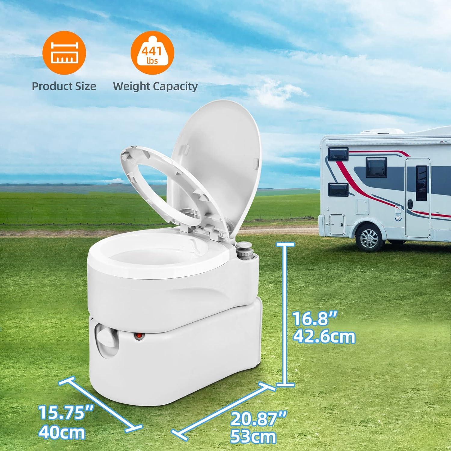 imageYITAHOME Portable Toilet Integrated 63 Gallon Travel RV Potty with Level indicator Ttype Water Outlets AntiLeak Handle Pump Rotating Spout for Camping Boating Trips External Water Inlet