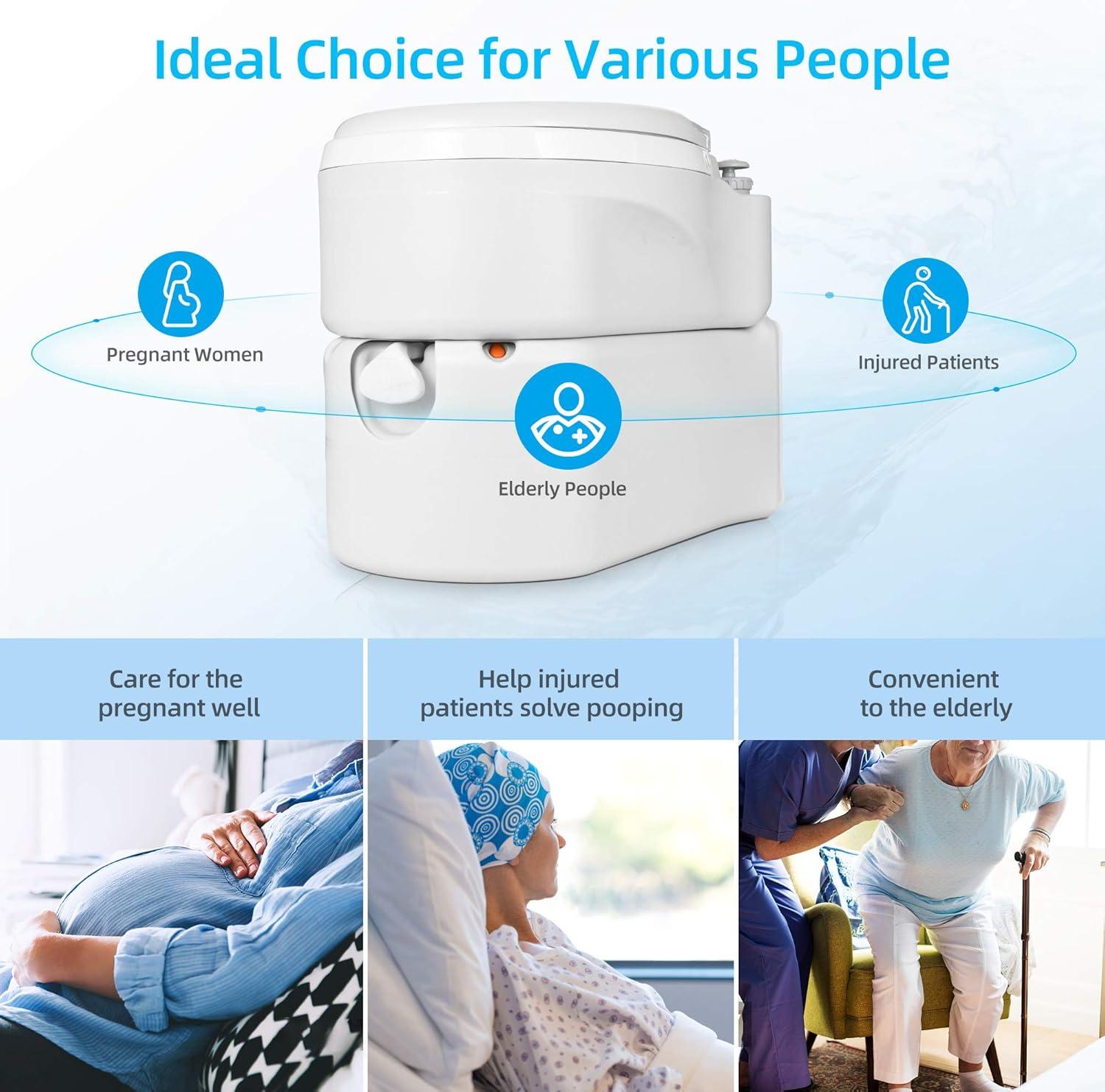 imageYITAHOME Portable Toilet Integrated 63 Gallon Travel RV Potty with Level indicator Ttype Water Outlets AntiLeak Handle Pump Rotating Spout for Camping Boating Trips External Water Inlet