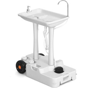 imageYITAHOME 8 Gallon Portable Camping Sink with Rolling Wheels Hand Washing Station with Soap Dispenser Towel Holder Ideal for Outdoor Travel Boat Gather Wedding Worksite White