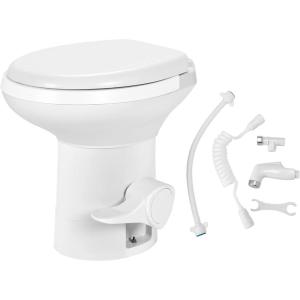 imageYITAHOME RV Toilet with Enamel Bowl Plastic Toilet Body Pedal Flush Gravity Flush Toilet High Profile with Hand Sprayer Flange for Motorhome Caravan Car TravelPP BowlSprayerFlange