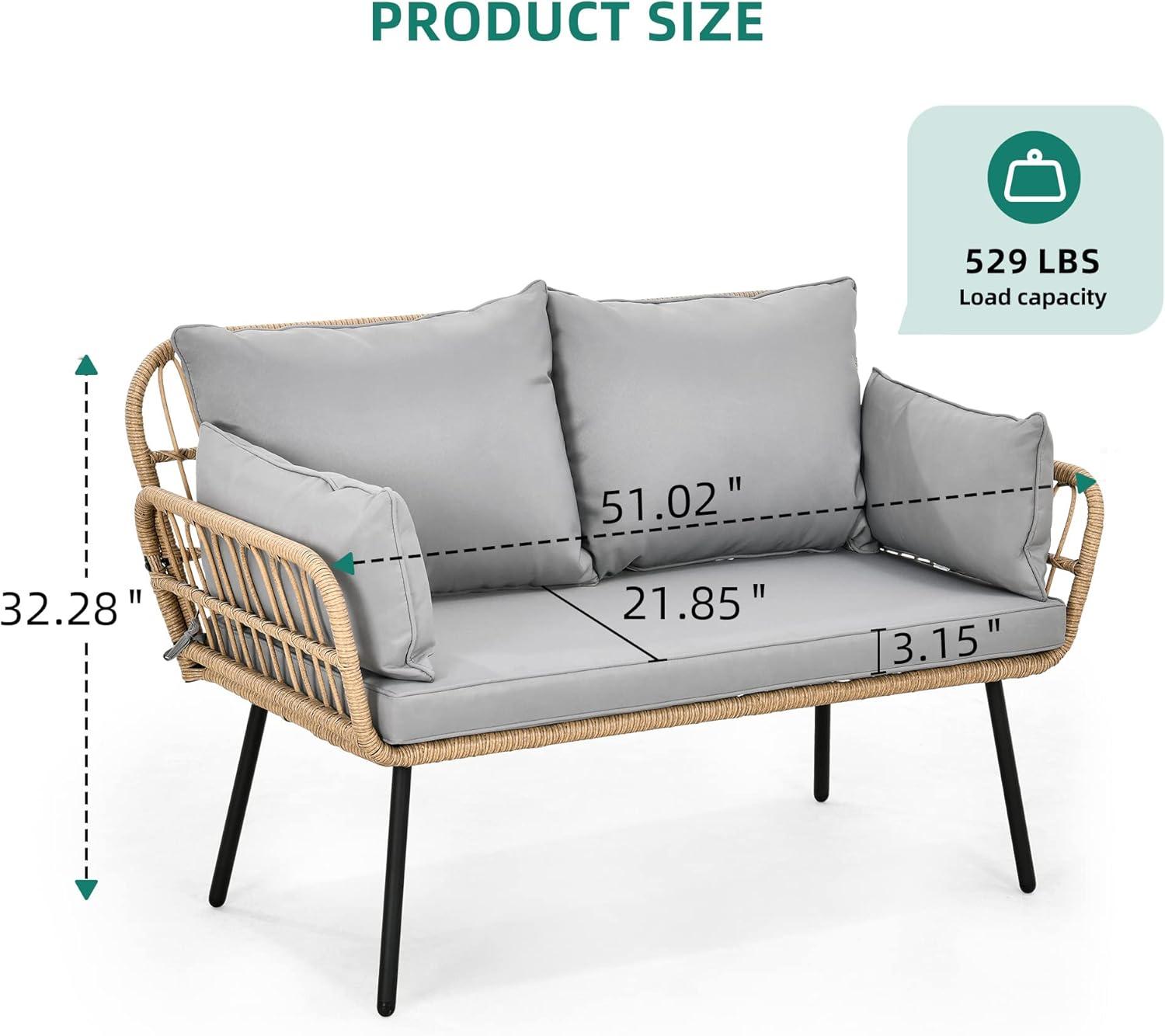 imageYITAHOME 3 Pieces Outdoor Wicker Patio Conversation Bistro Set AllWeather Rattan Patio Furniture Set with Table ampamp Cushions Outdoor Sectional Sofa for Patio Balcony Backyard DeckGrey