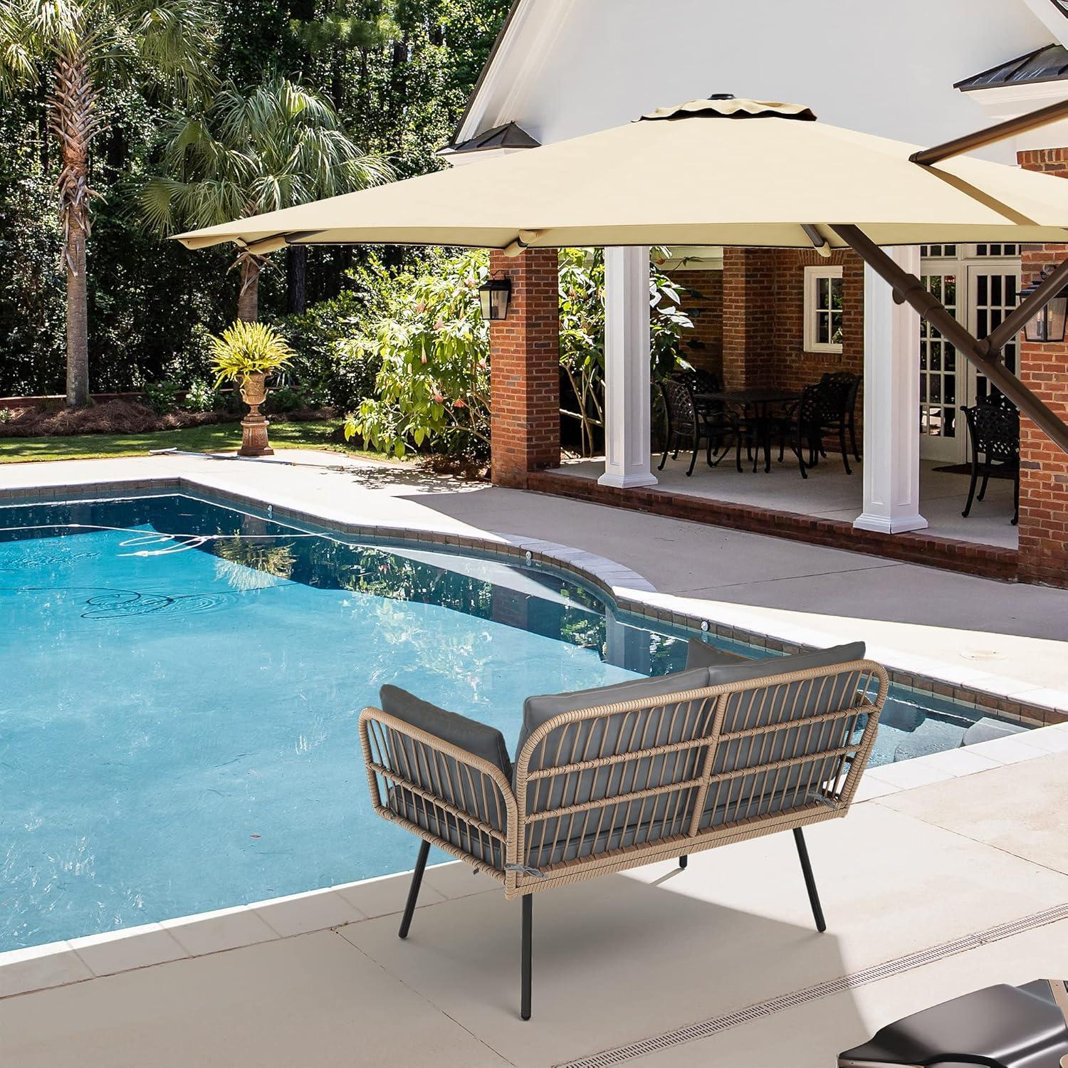 imageYITAHOME 3 Pieces Outdoor Wicker Patio Conversation Bistro Set AllWeather Rattan Patio Furniture Set with Table ampamp Cushions Outdoor Sectional Sofa for Patio Balcony Backyard DeckGrey