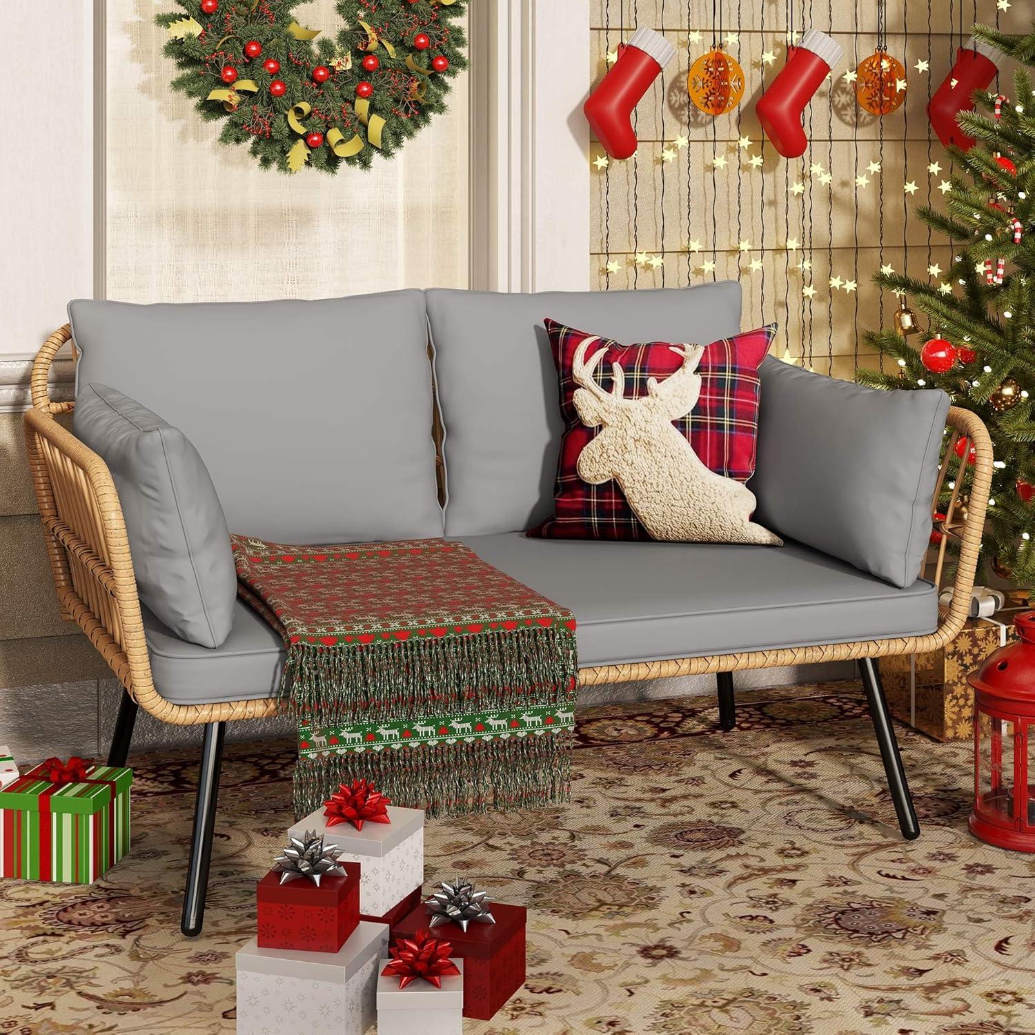 imageYITAHOME 3 Pieces Outdoor Wicker Patio Conversation Bistro Set AllWeather Rattan Patio Furniture Set with Table ampamp Cushions Outdoor Sectional Sofa for Patio Balcony Backyard DeckGrey