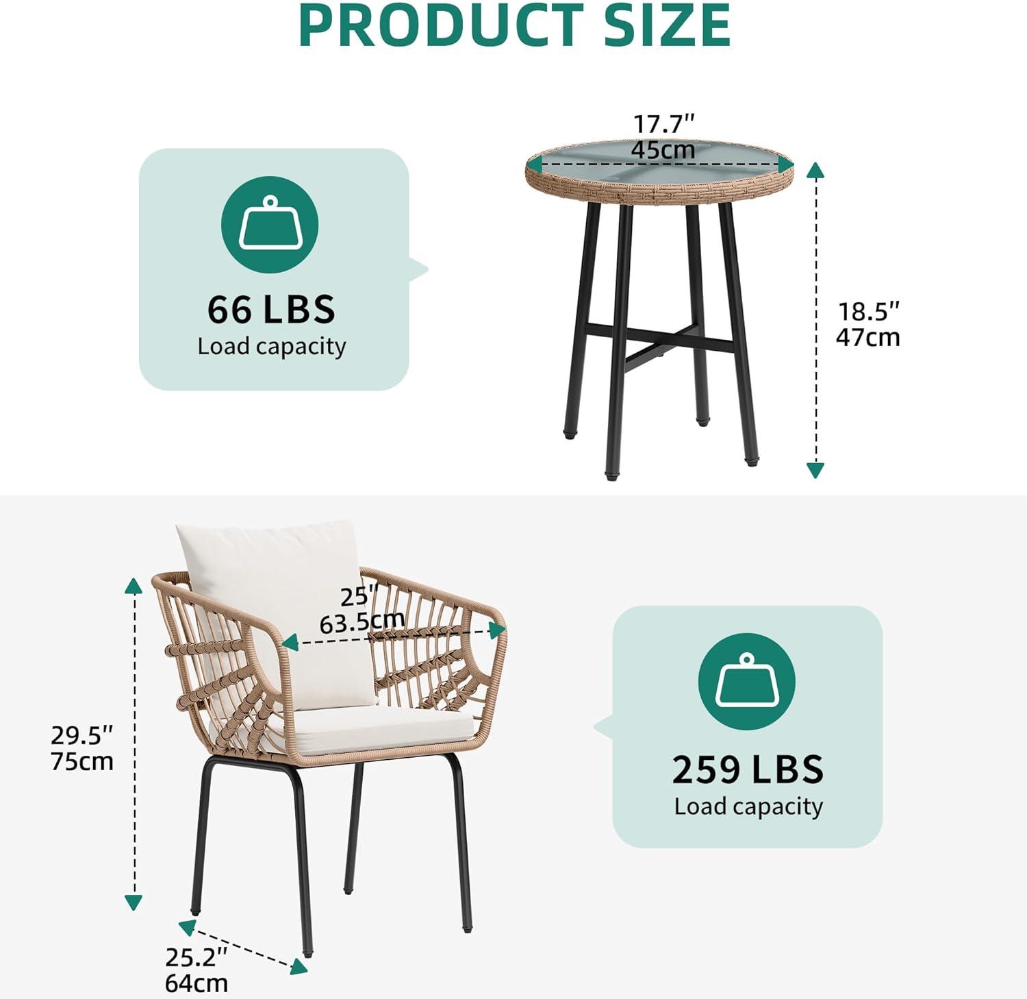 imageYITAHOME 3 Pieces Outdoor Wicker Patio Conversation Bistro Set AllWeather Rattan Patio Furniture Set with Table ampamp Cushions Outdoor Sectional Sofa for Patio Balcony Backyard DeckBeige