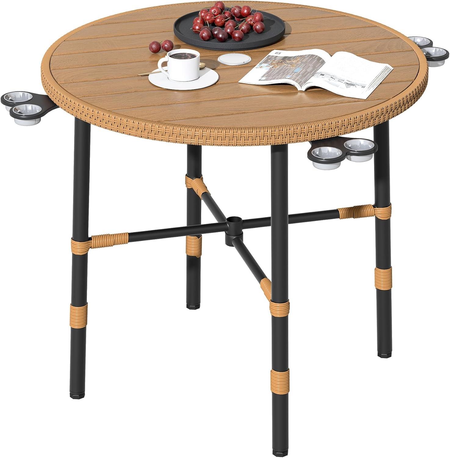 imageYITAHOME 3 Pieces Outdoor Wicker Patio Conversation Bistro Set AllWeather Rattan Patio Furniture Set with Table ampamp Cushions Outdoor Sectional Sofa for Patio Balcony Backyard DeckWood