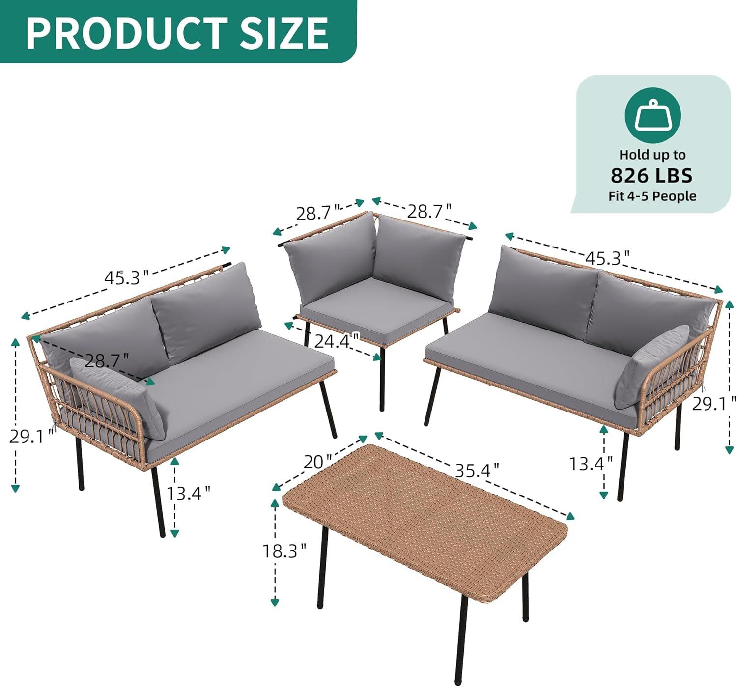 imageYITAHOME 3 Pieces Outdoor Wicker Patio Conversation Bistro Set AllWeather Rattan Patio Furniture Set with Table ampamp Cushions Outdoor Sectional Sofa for Patio Balcony Backyard DeckGrey