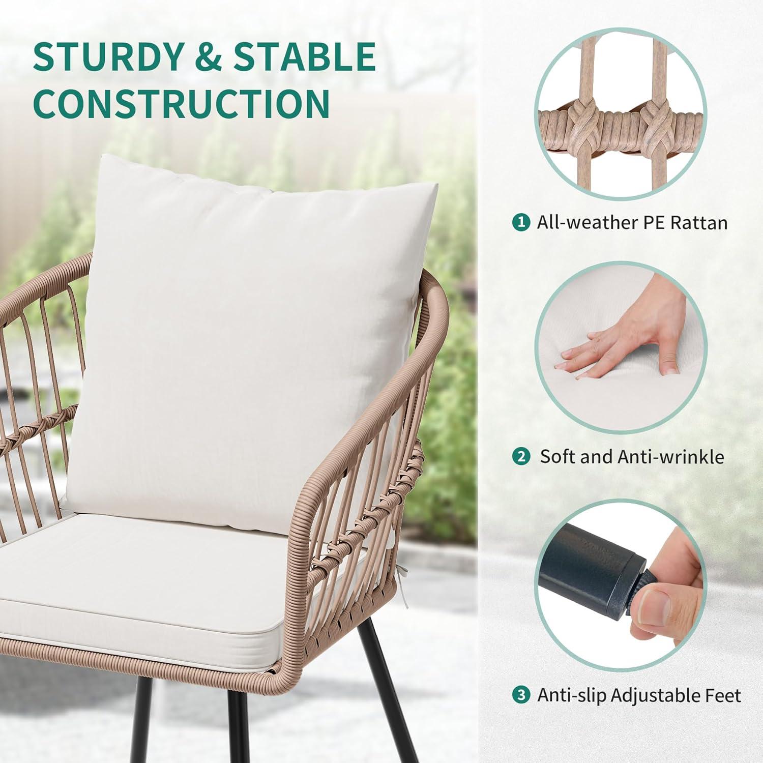 imageYITAHOME 3 Pieces Outdoor Wicker Patio Conversation Bistro Set AllWeather Rattan Patio Furniture Set with Table ampamp Cushions Outdoor Sectional Sofa for Patio Balcony Backyard DeckBeige