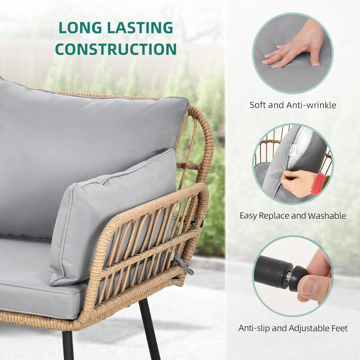 imageYITAHOME 3 Pieces Outdoor Wicker Patio Conversation Bistro Set AllWeather Rattan Patio Furniture Set with Table ampamp Cushions Outdoor Sectional Sofa for Patio Balcony Backyard DeckGrey