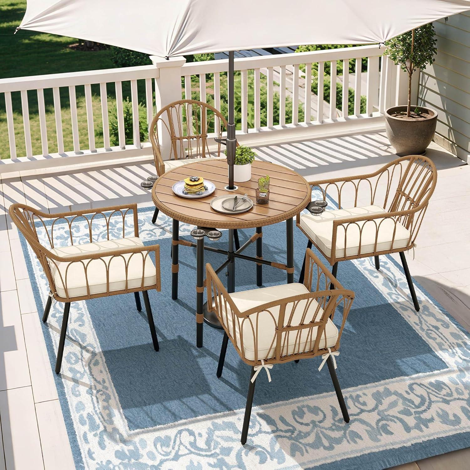 imageYITAHOME 3 Pieces Outdoor Wicker Patio Conversation Bistro Set AllWeather Rattan Patio Furniture Set with Table ampamp Cushions Outdoor Sectional Sofa for Patio Balcony Backyard DeckWood