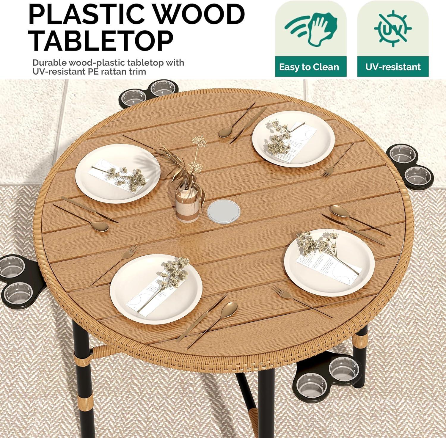 imageYITAHOME 3 Pieces Outdoor Wicker Patio Conversation Bistro Set AllWeather Rattan Patio Furniture Set with Table ampamp Cushions Outdoor Sectional Sofa for Patio Balcony Backyard DeckWood