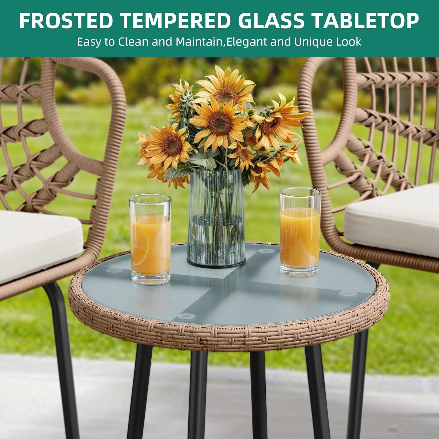 imageYITAHOME 3 Pieces Outdoor Wicker Patio Conversation Bistro Set AllWeather Rattan Patio Furniture Set with Table ampamp Cushions Outdoor Sectional Sofa for Patio Balcony Backyard DeckBeige