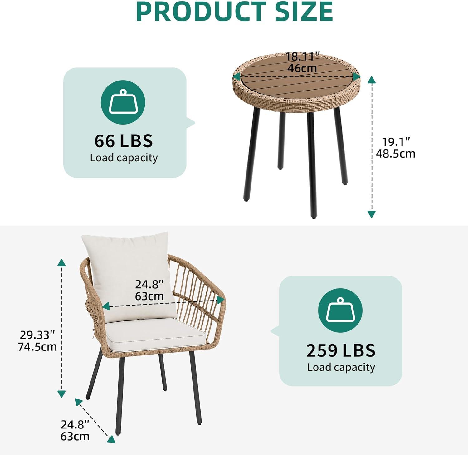 imageYITAHOME 3 Pieces Outdoor Wicker Patio Conversation Bistro Set AllWeather Rattan Patio Furniture Set with Table ampamp Cushions Outdoor Sectional Sofa for Patio Balcony Backyard DeckBeige