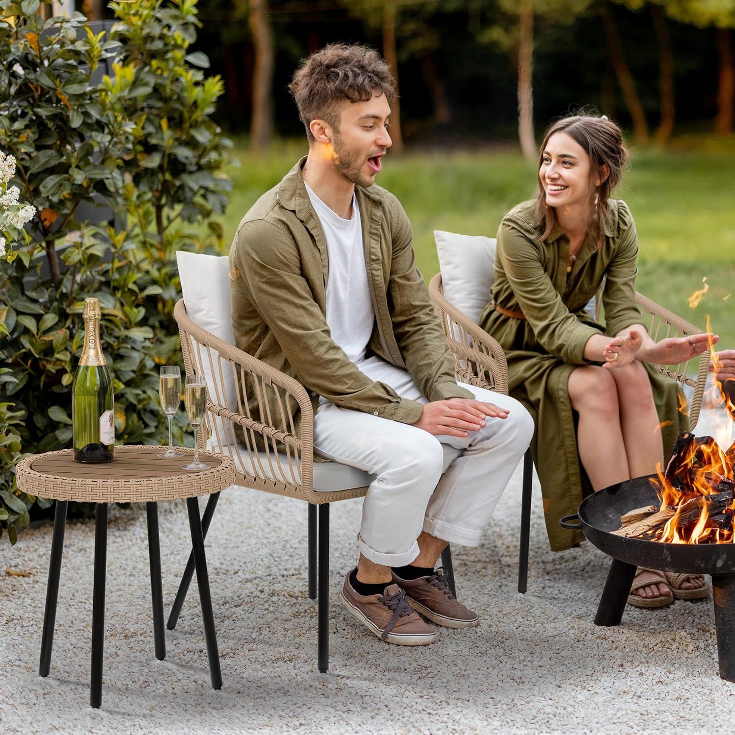 imageYITAHOME 3 Pieces Outdoor Wicker Patio Conversation Bistro Set AllWeather Rattan Patio Furniture Set with Table ampamp Cushions Outdoor Sectional Sofa for Patio Balcony Backyard DeckBeige