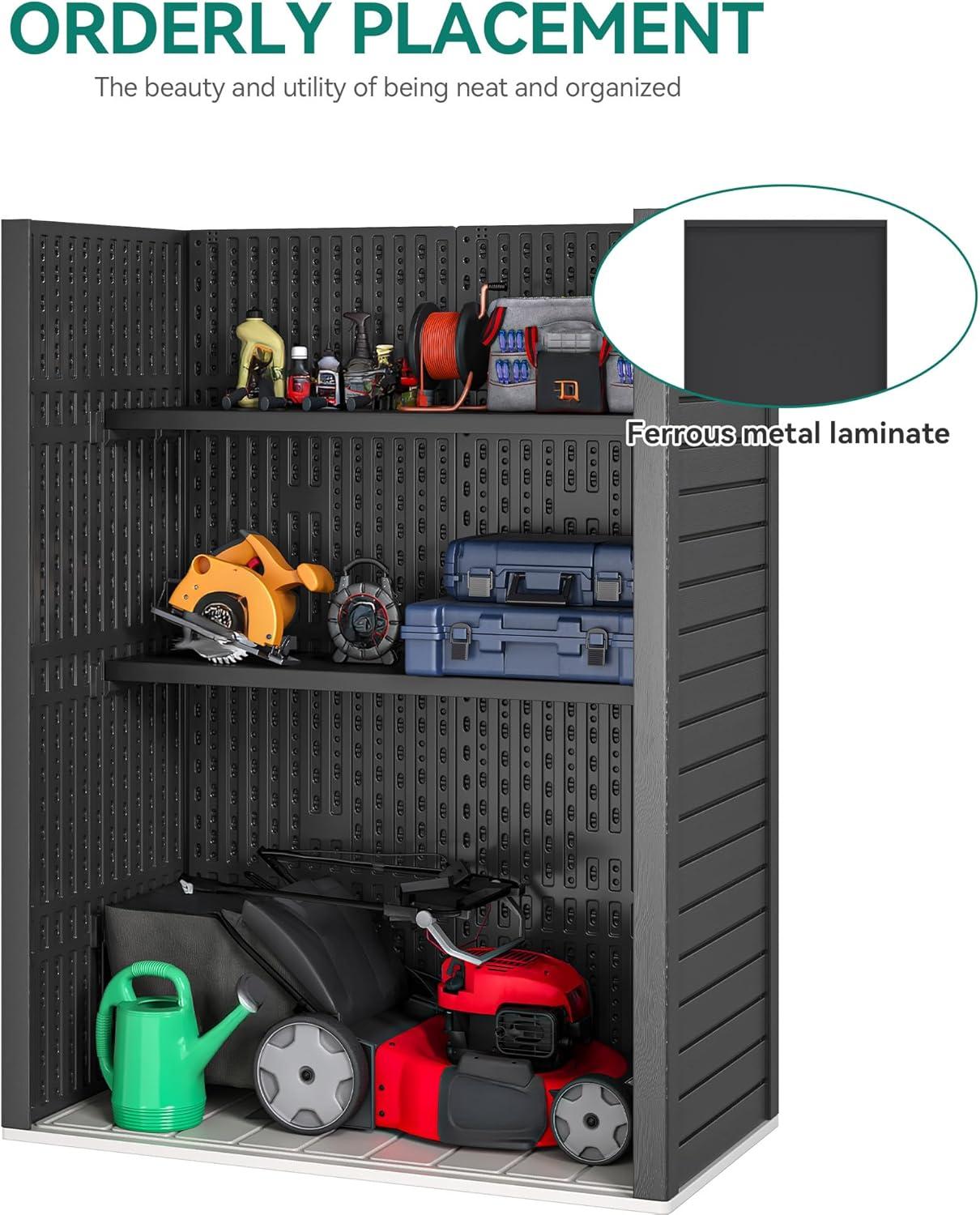 imageYITAHOME 35 Cu Ft Horizontal Weatherproof Storage Shed Without Shelves Outdoor Lockable Resin Unit for Tools and Gear Simple Assembly Light GrayBlack